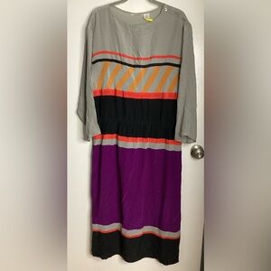 Vintage BCBGMaxAzria Gray and Purple Long Sleeve Silk Dress 14
